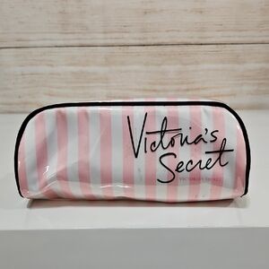 💟 Victoria's Secret Pink and White Striped Cosmetic Zipper Case
